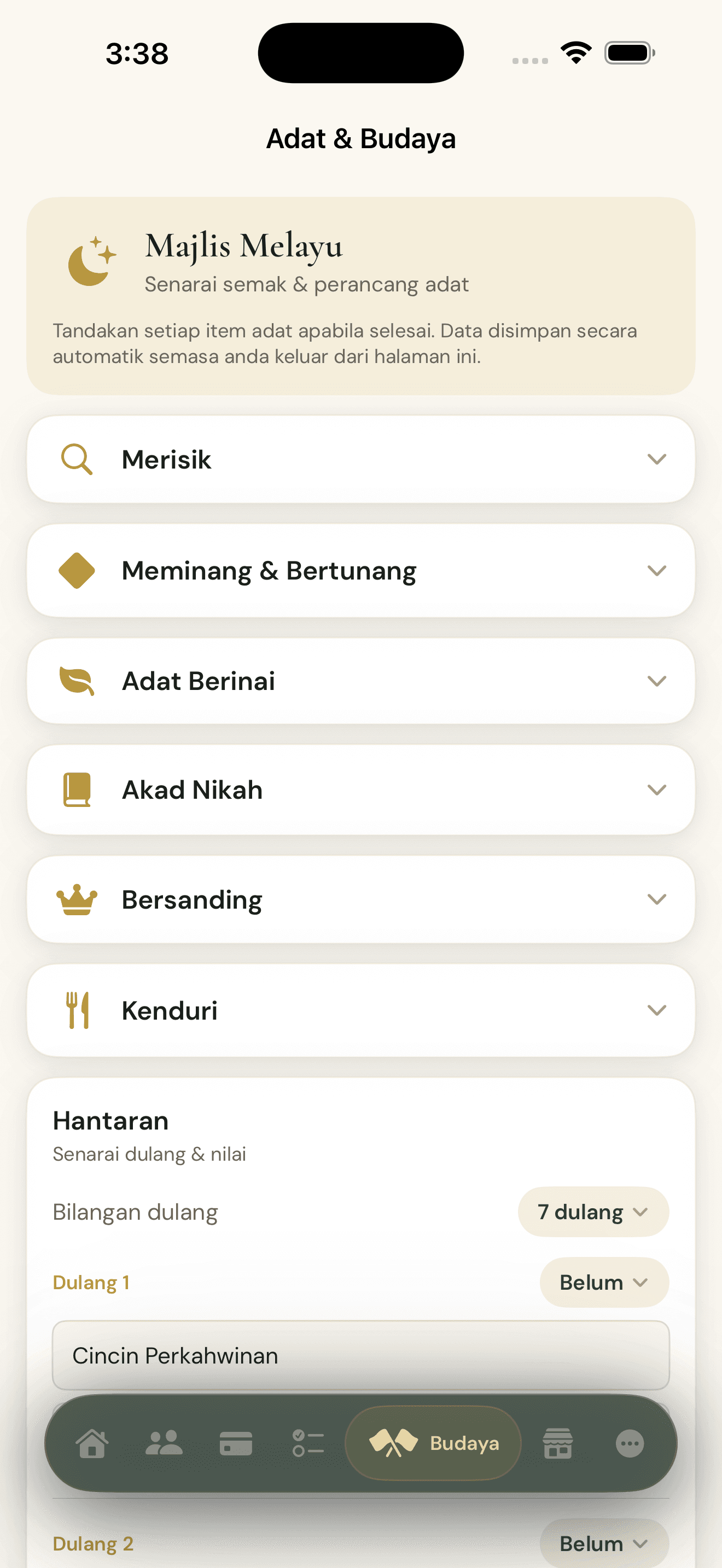 Modul Budaya & Adat — Rinung iOS app screenshot